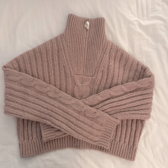 Nanushka Sweaters - NANUSHKA ERIA CROPPED FAUX PEARL-EMBELLISHED CABLE-KNIT SWEATER IN BLUSH